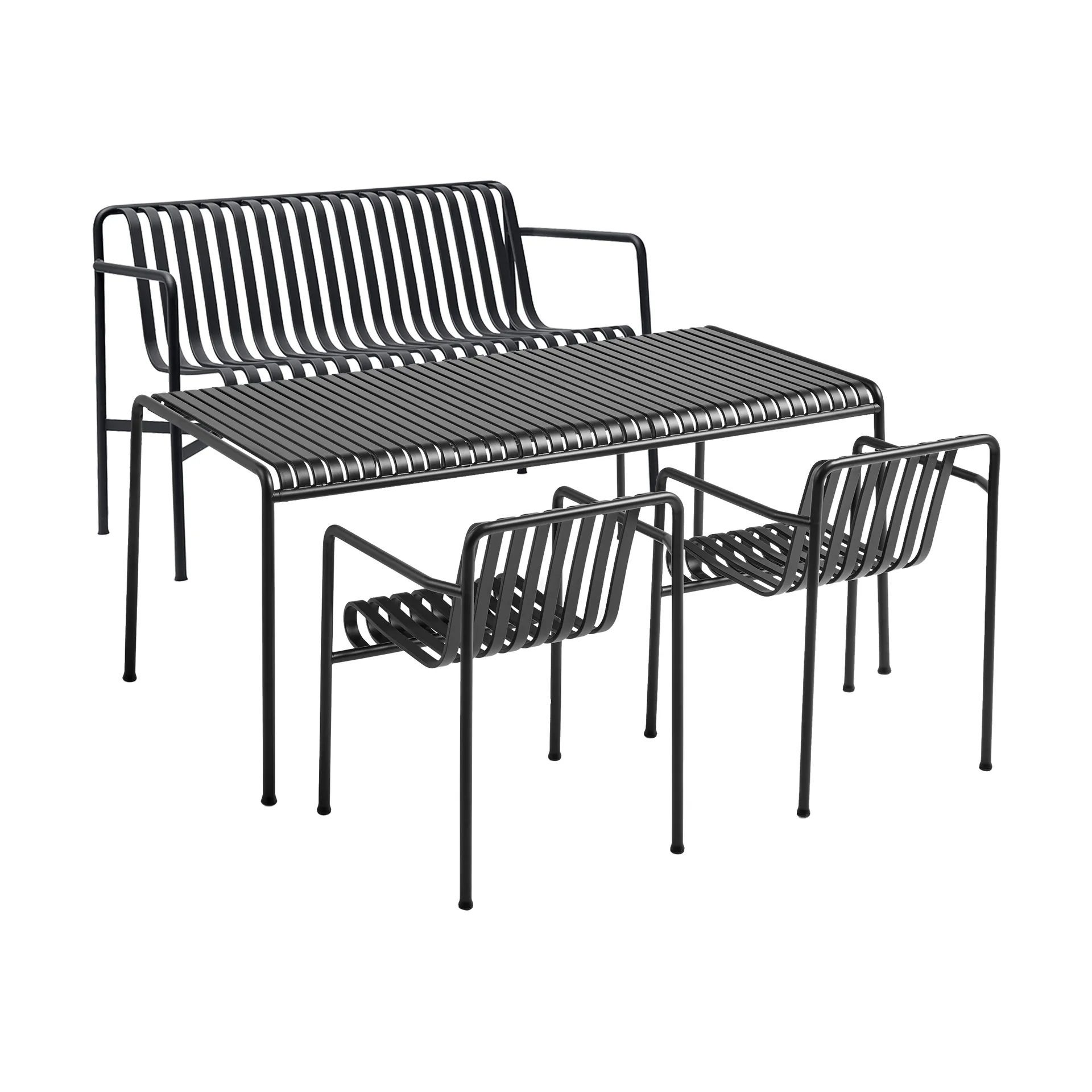 Gruppo da pranzo Palissade con 2 Poltrona da pranzo + panca 170x90 cm antracite,  HAY