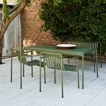 Gruppo da pranzo Palissade con 2 Poltrona da pranzo + panca 170x90 cm oliva - HAY