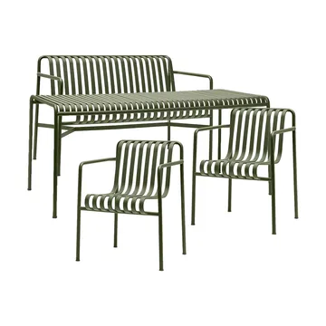 Gruppo da pranzo Palissade con 2 Poltrona da pranzo + panca 170x90 cm oliva - HAY