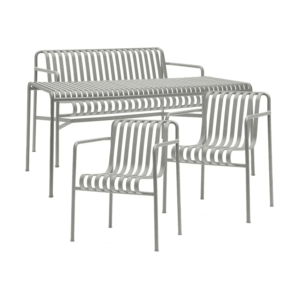 Gruppo da pranzo Palissade con 2 Poltrona da pranzo + panca 170x90 cm sky grey,  HAY