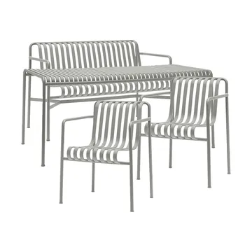 Gruppo da pranzo Palissade con 2 Poltrona da pranzo + panca 170x90 cm sky grey - HAY