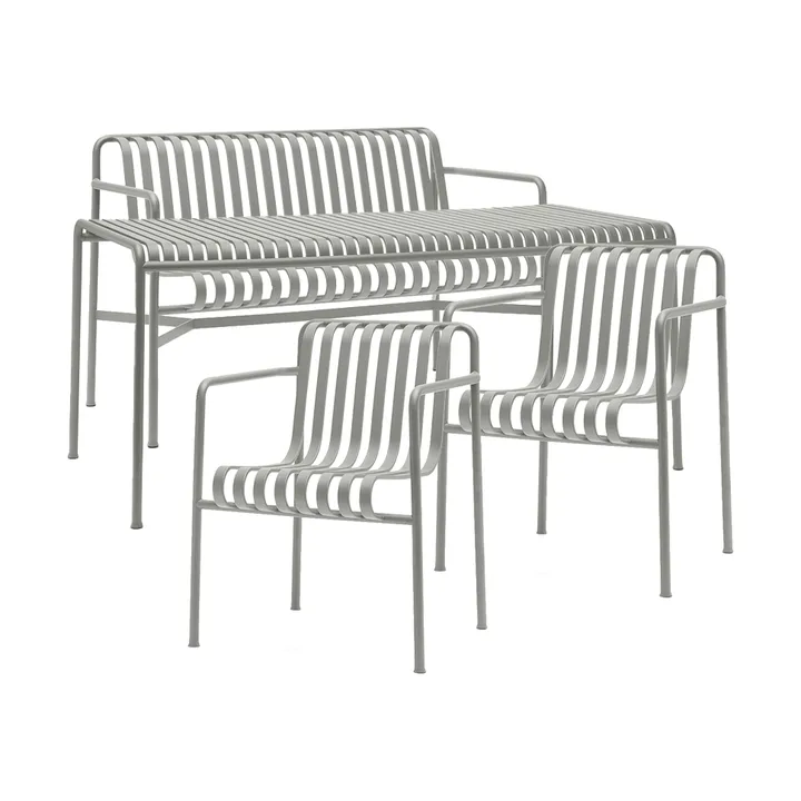 Gruppo da pranzo Palissade con 2 Poltrona da pranzo + panca 170x90 cm sky grey - HAY