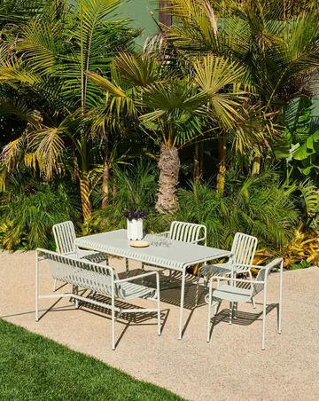 Gruppo da pranzo Palissade con 2 Poltrona da pranzo + panca 170x90 cm sky grey - HAY