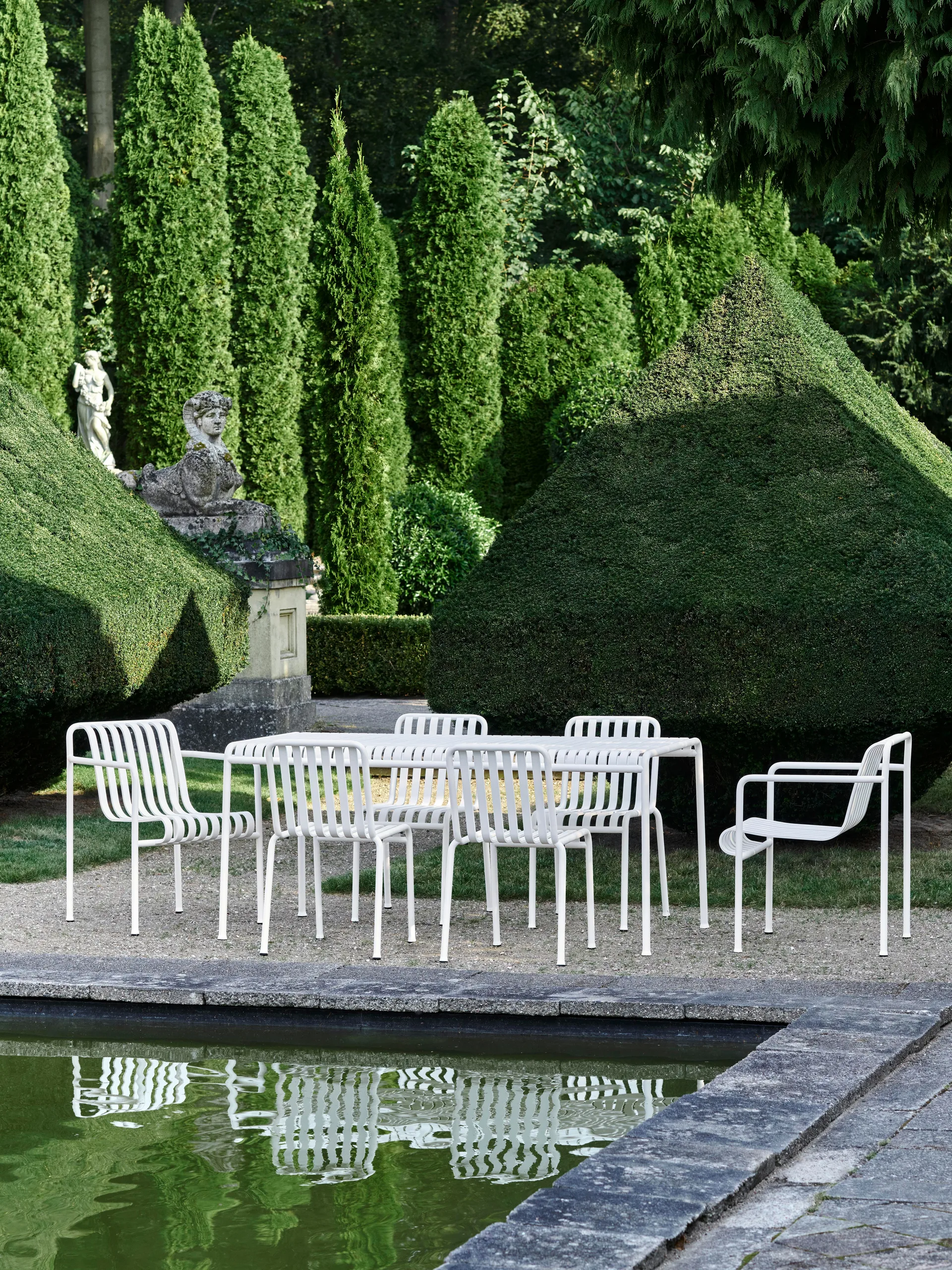 Gruppo da pranzo Palissade con 4 sedie 170x90 cm bianco crema,  HAY