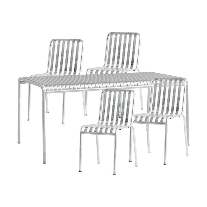 Gruppo da pranzo Palissade con 4 sedie 170x90 cm galvanizzato - HAY