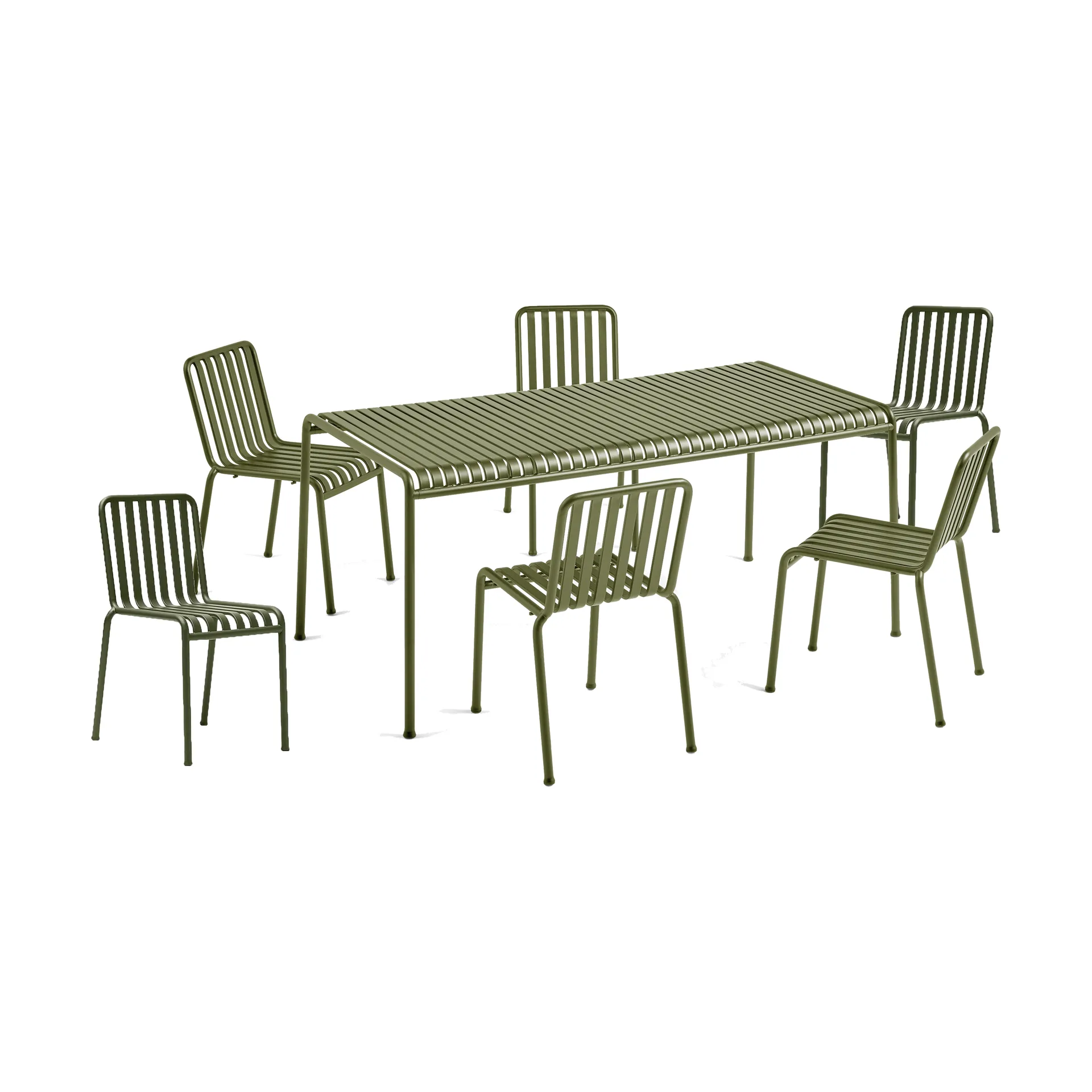 Gruppo da pranzo Palissade con 6 sedie 170x90 cm oliva,  HAY