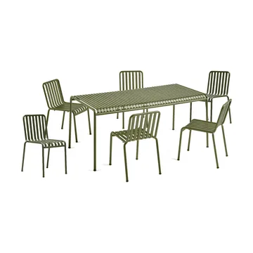 Gruppo da pranzo Palissade con 6 sedie 170x90 cm oliva - HAY