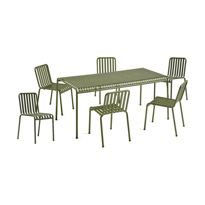 Gruppo da pranzo Palissade con 6 sedie 170x90 cm oliva - HAY