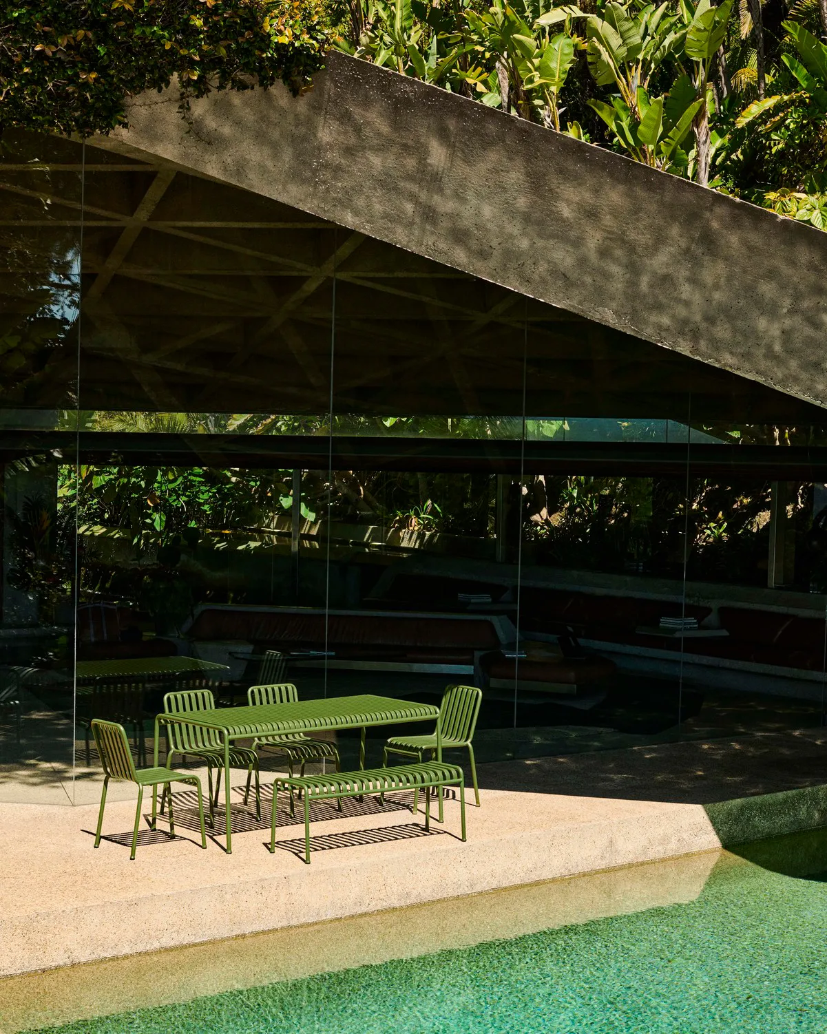 Gruppo da pranzo Palissade con 6 sedie 170x90 cm oliva,  HAY