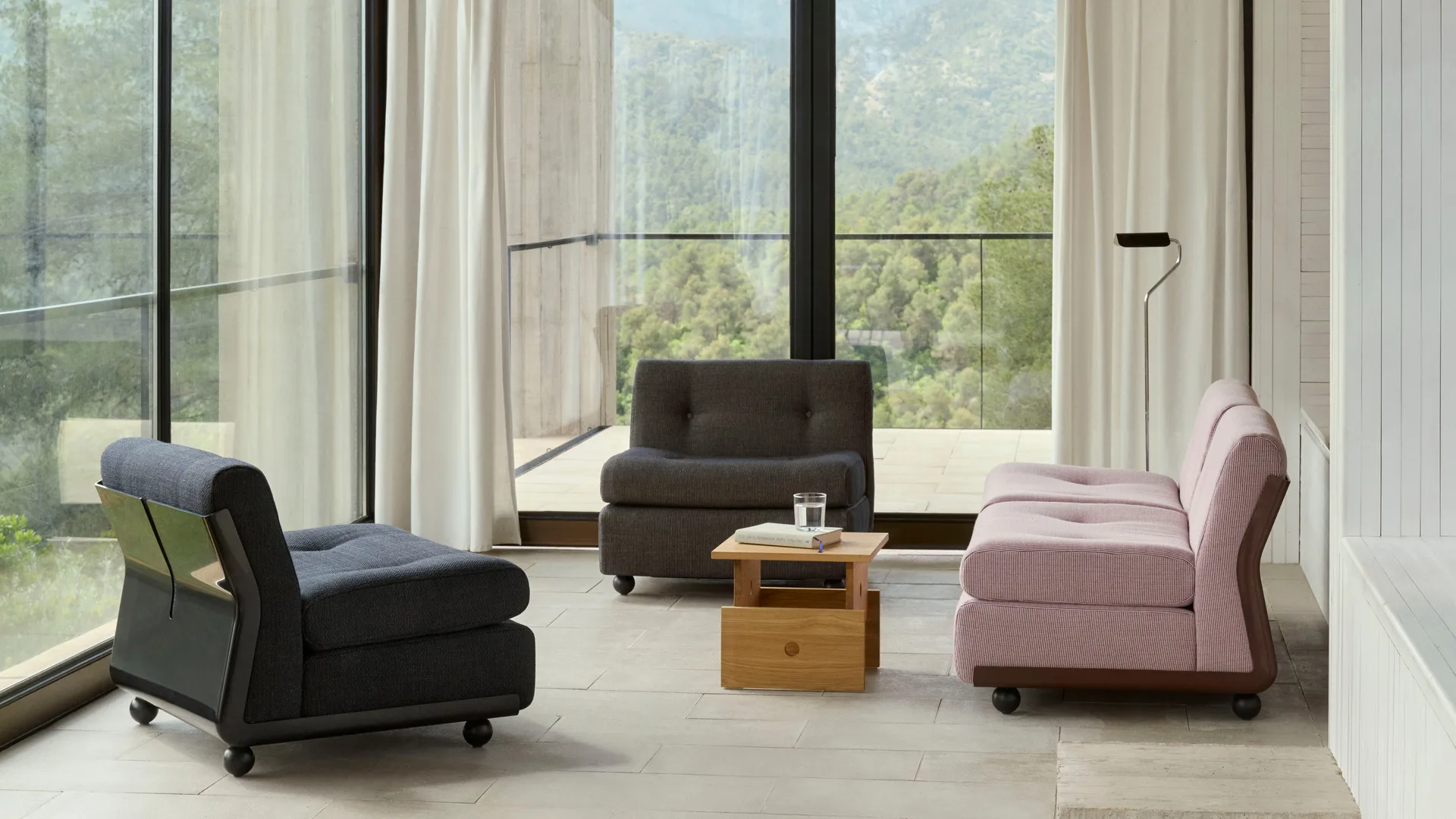 Modulo divano Amanta, Anthracite-turf blue red mélange, 1-posto/poltrona HAY