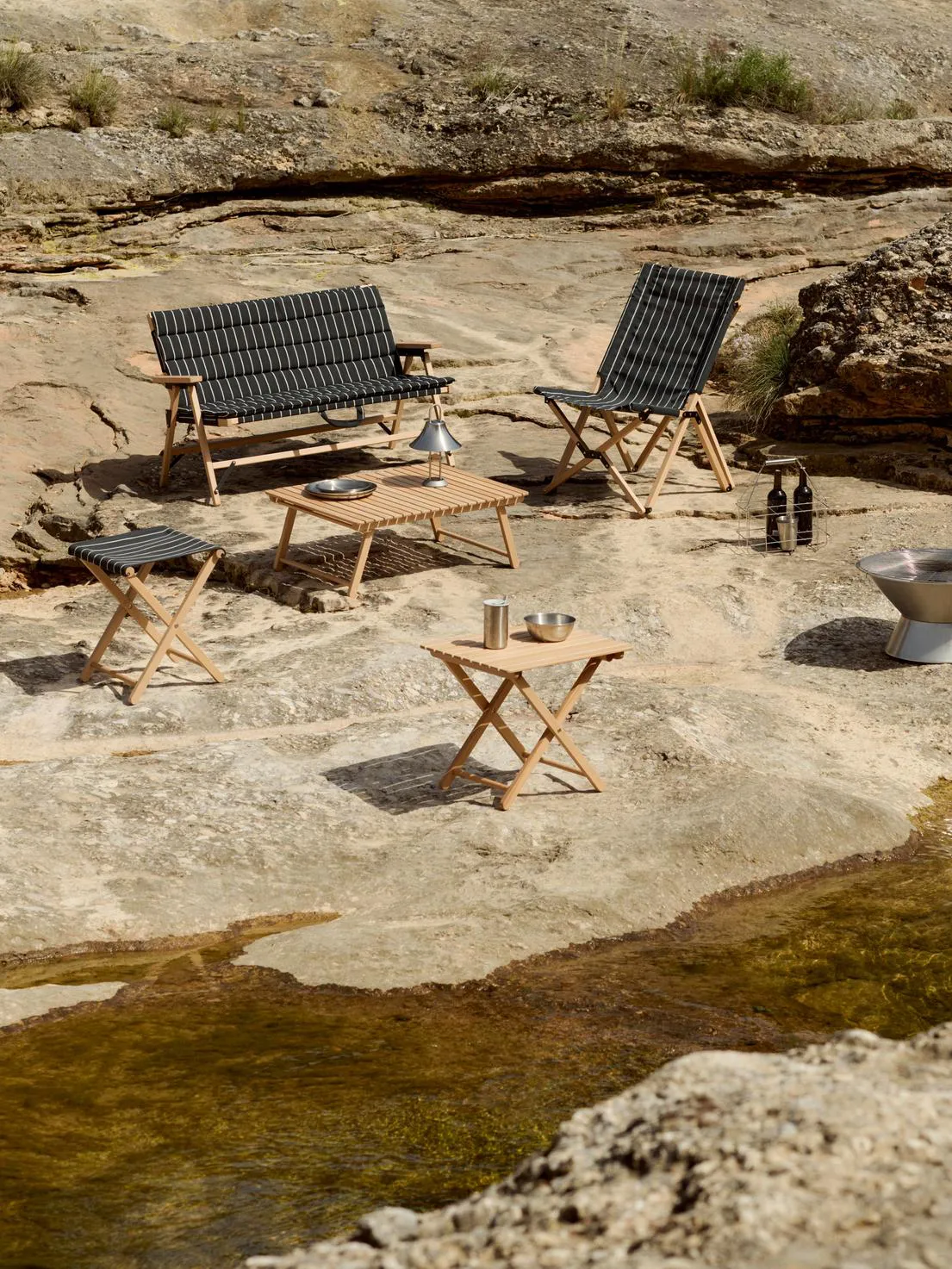 Outdoor Market sedia pieghevole, Black-beige HAY