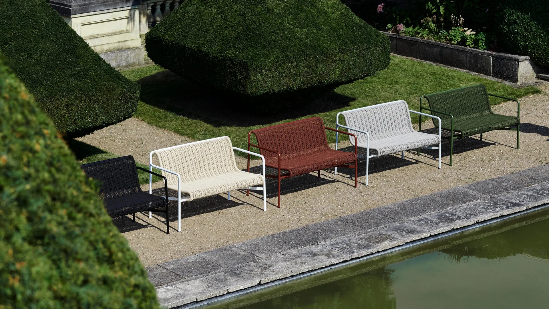 Panca con braccioli Palissade Cord Dining, Cream white HAY