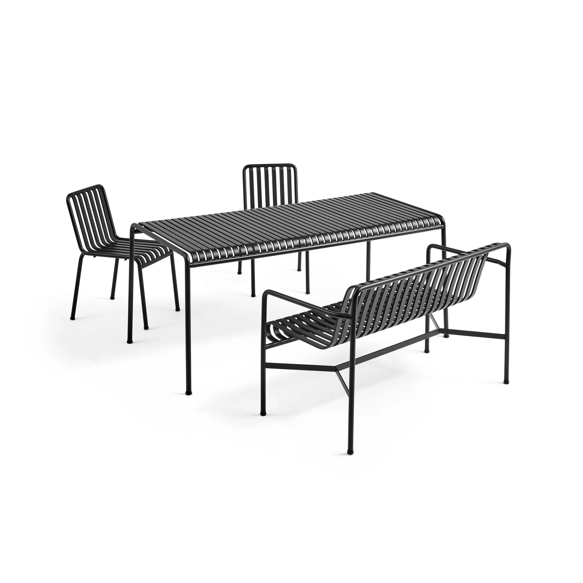 Set da pranzo Palissade 2 sedie + panca 170x90 cm - Anthracite,  HAY