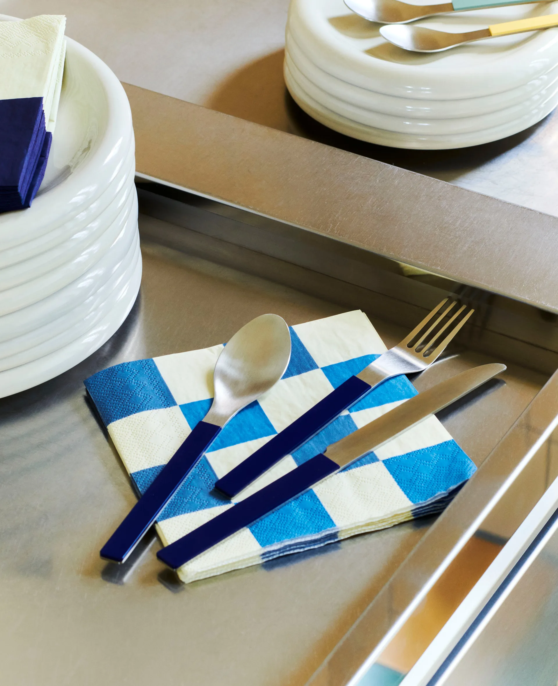 Tovaglioli da pranzo a quadretti Pattern 33x33 cm, confezione da 20, Off white-blue M HAY