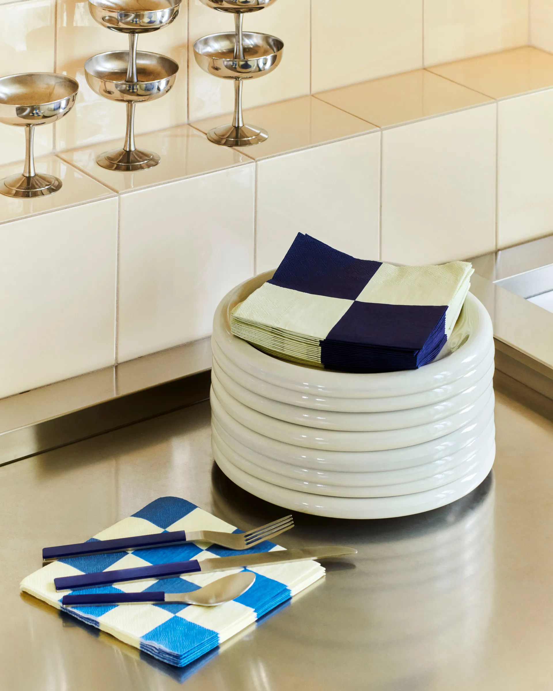 Tovaglioli da pranzo a quadretti Pattern 33x33 cm, confezione da 20, Off white-dark blue L HAY