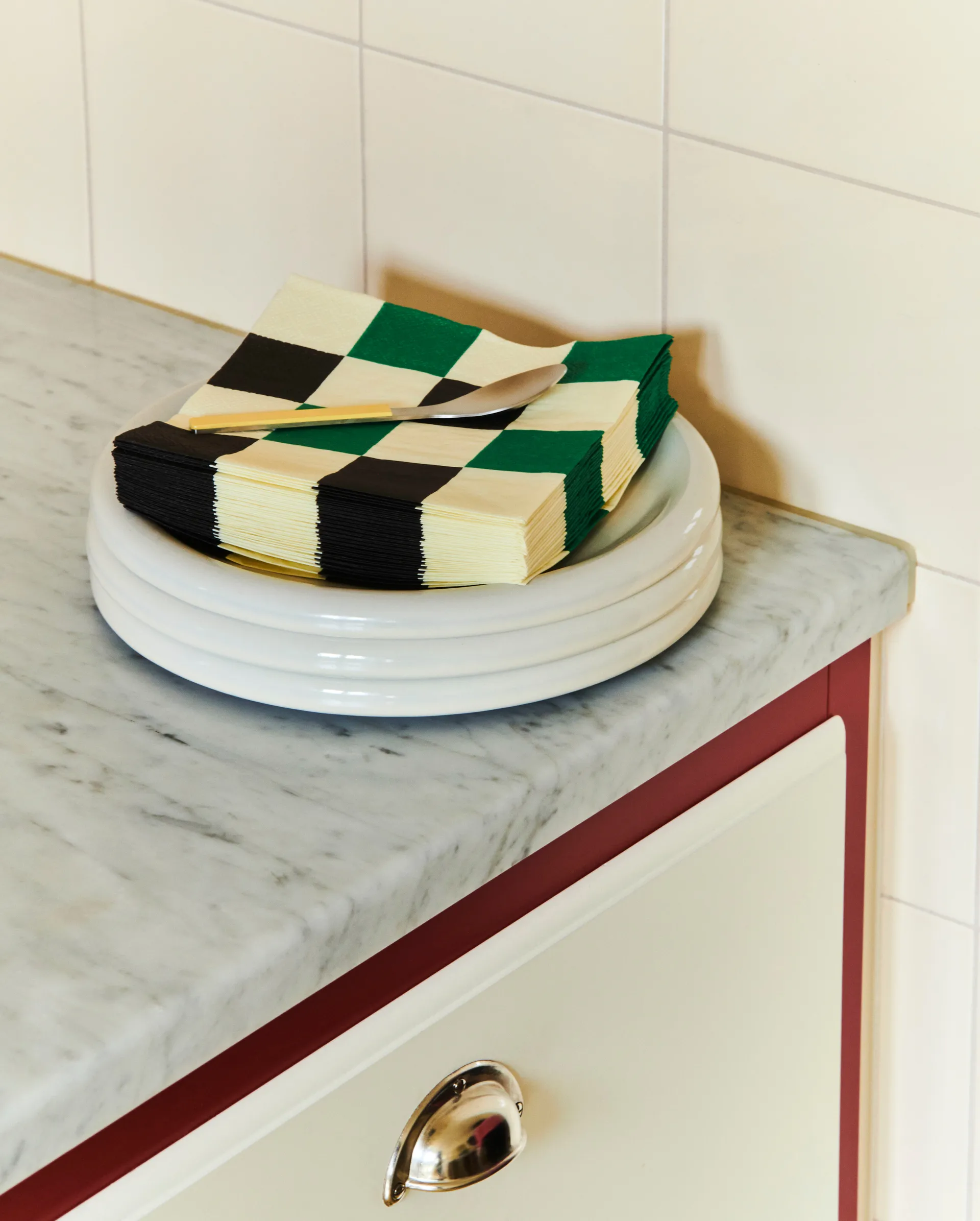 Tovaglioli da pranzo a quadretti Pattern 33x33 cm, confezione da 20, Off white-green-black M HAY