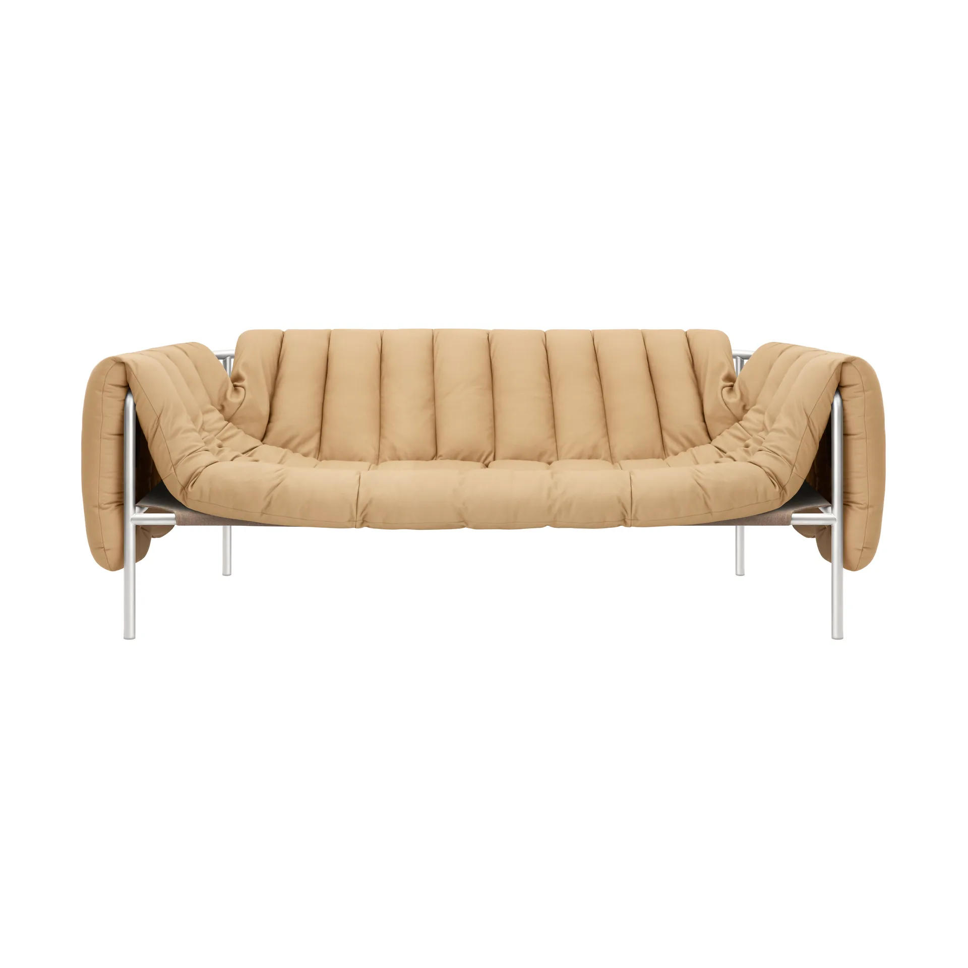 Divano a 2,5 posti Puffy 205 cm, Sand leather-acciaio inossidabile Hem