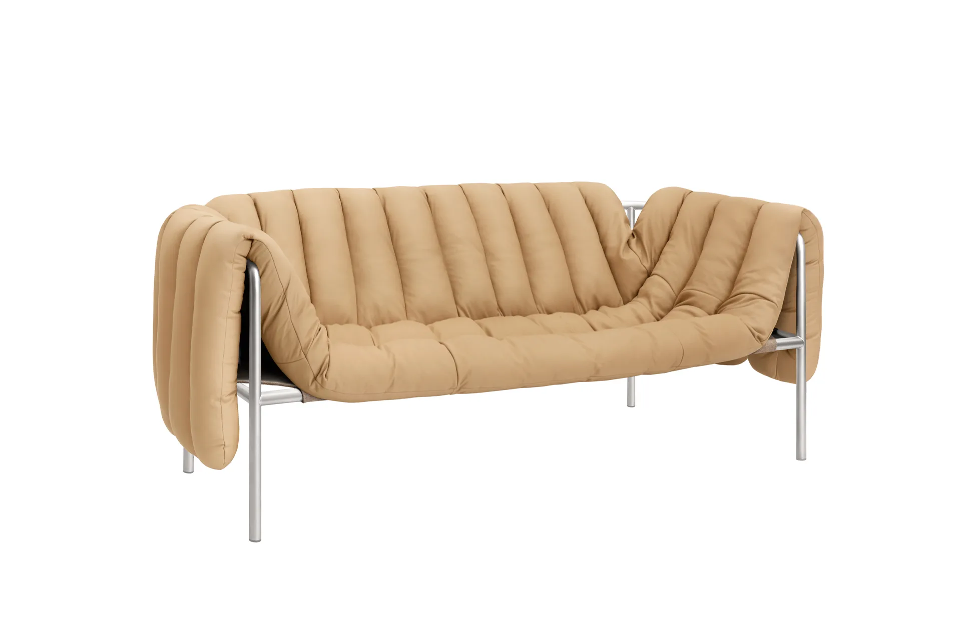 Divano a 2,5 posti Puffy 205 cm, Sand leather-acciaio inossidabile Hem