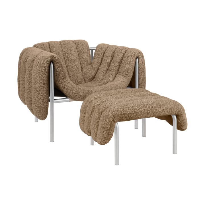 Poltrona lounge + poggiapiedi Puffy - Sawdust-acciaio inossidabile - Hem