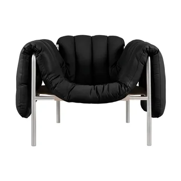 Poltrona lounge Puffy - Black leather-acciaio inossidabile - Hem