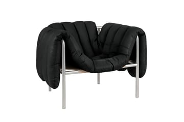 Poltrona lounge Puffy - Black leather-acciaio inossidabile - Hem