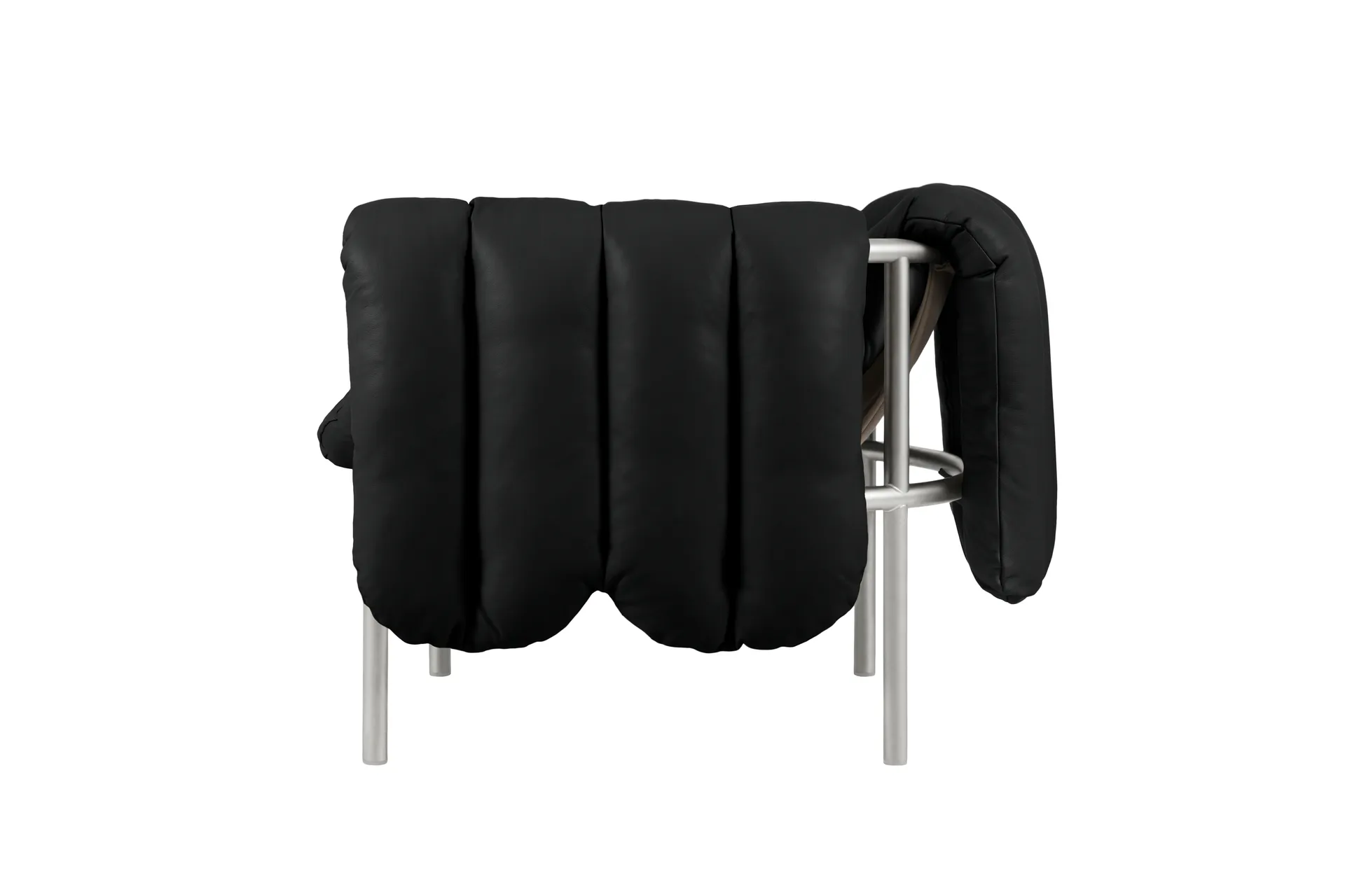 Poltrona lounge Puffy, Black leather-acciaio inossidabile Hem