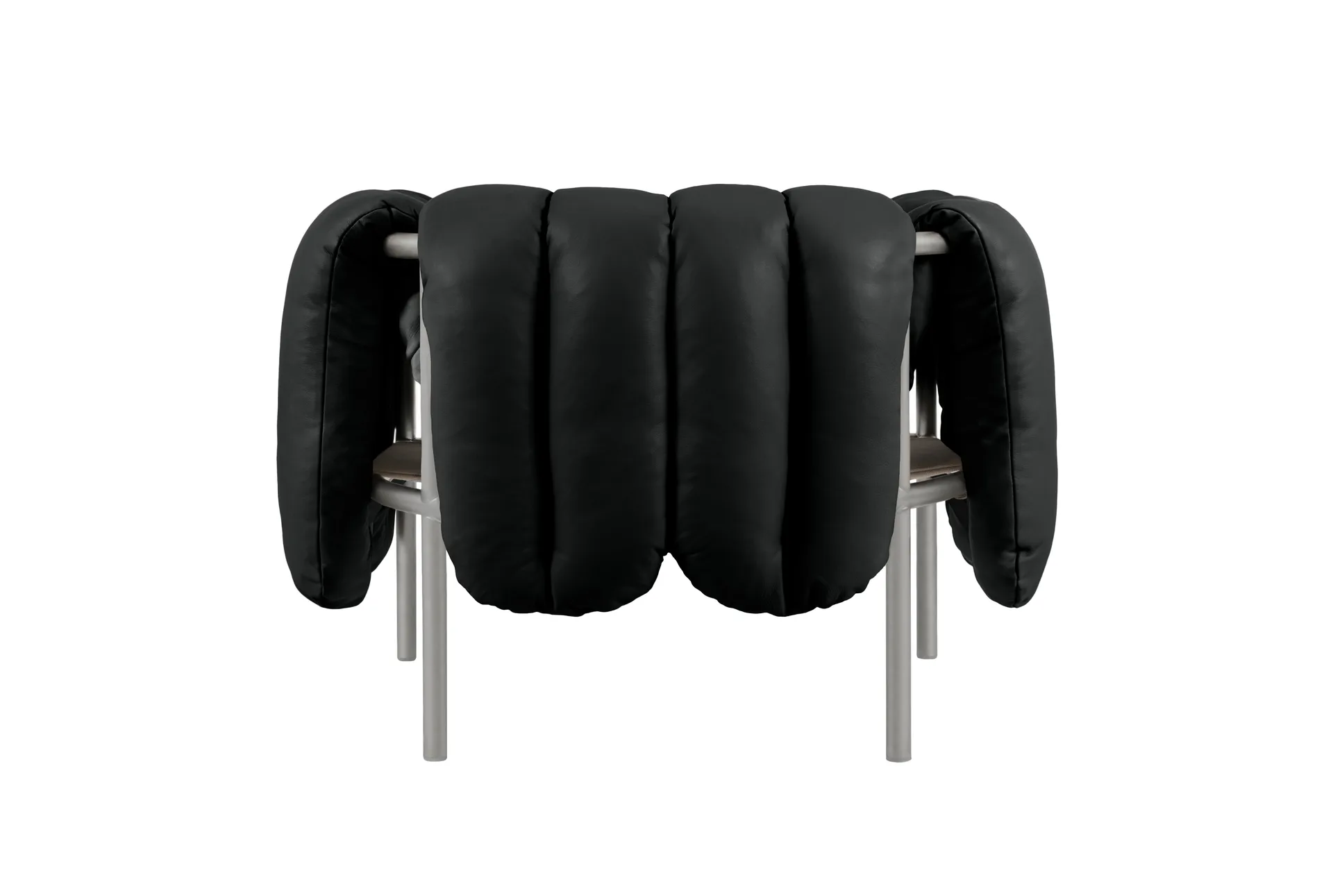 Poltrona lounge Puffy, Black leather-acciaio inossidabile Hem