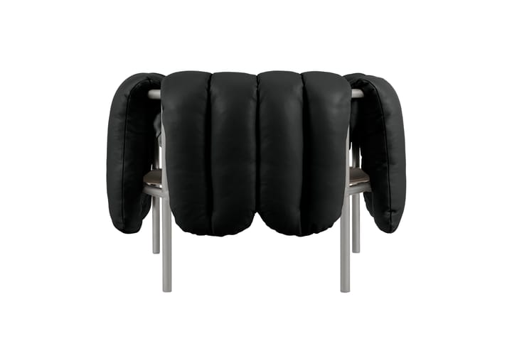 Poltrona lounge Puffy, Black leather-acciaio inossidabile Hem