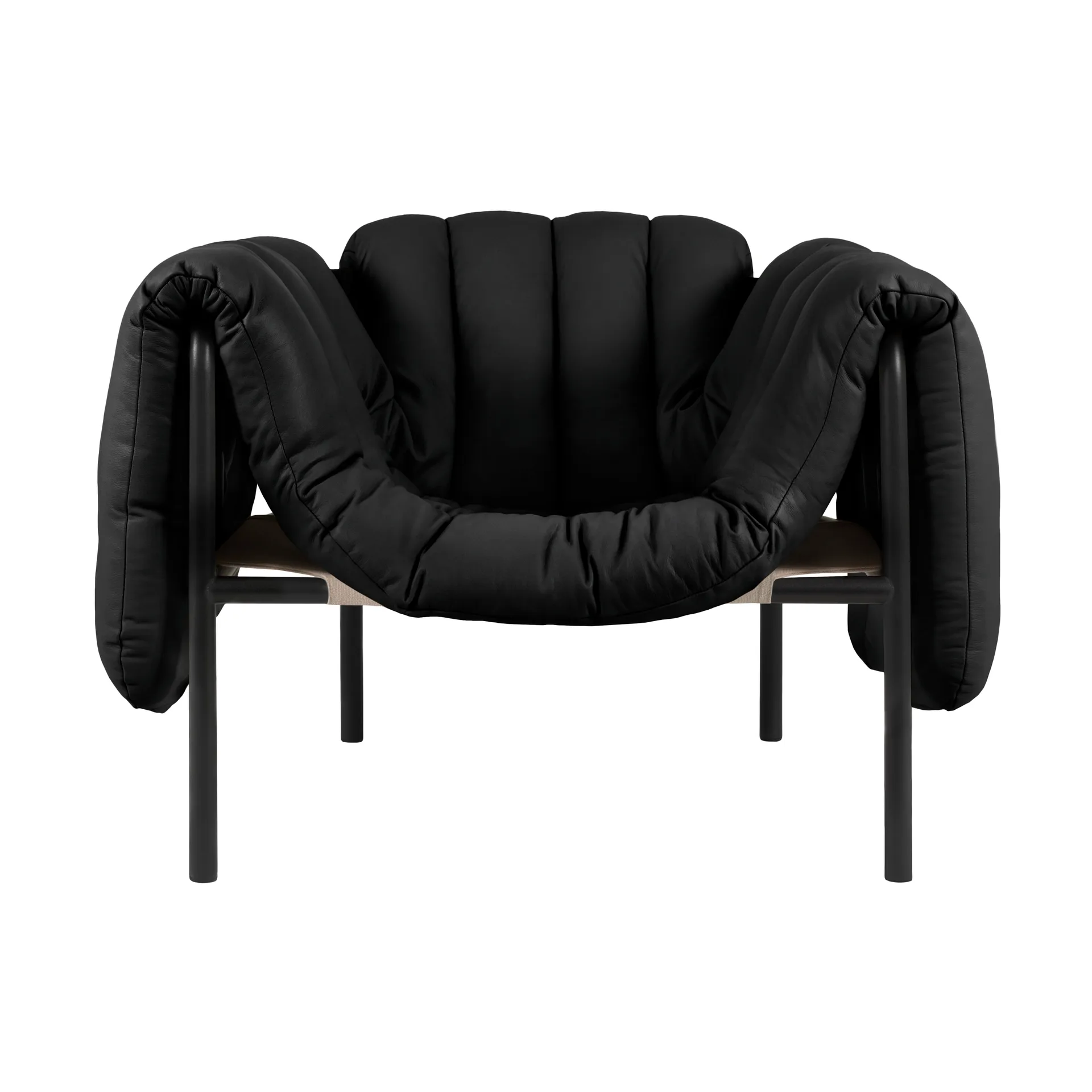 Poltrona lounge Puffy, Black leather-black grey Hem
