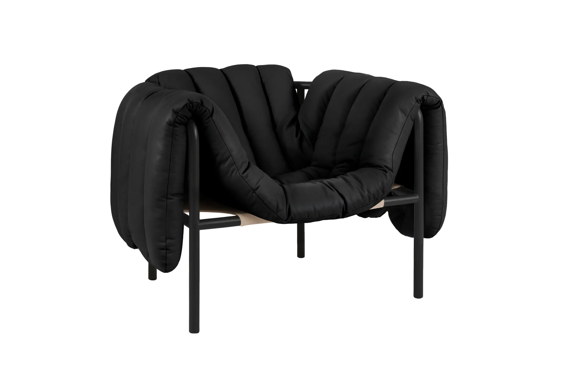Poltrona lounge Puffy, Black leather-black grey Hem