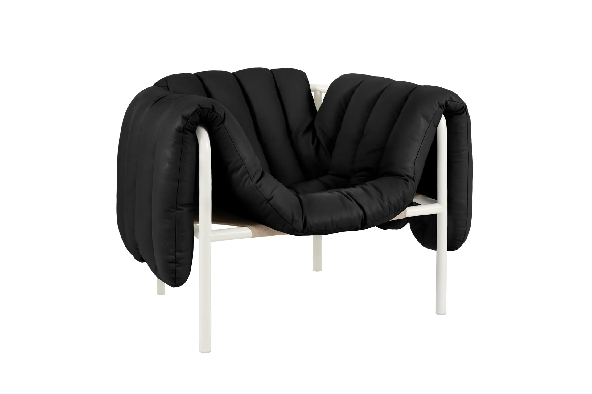 Poltrona lounge Puffy, Black leather-cream Hem