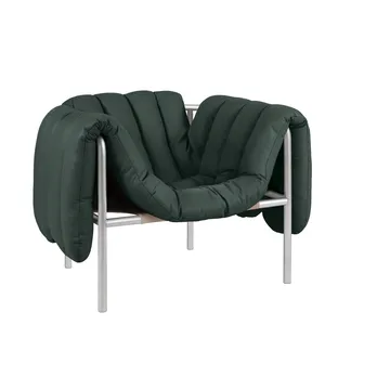 Poltrona lounge Puffy - Dark green leather-acciaio inossidabile - Hem