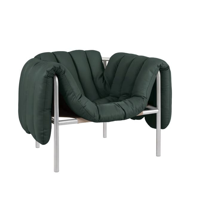 Poltrona lounge Puffy - Dark green leather-acciaio inossidabile - Hem