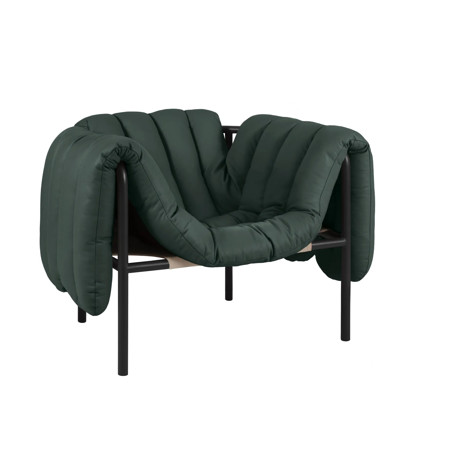 Poltrona lounge Puffy, Dark green leather-black grey Hem
