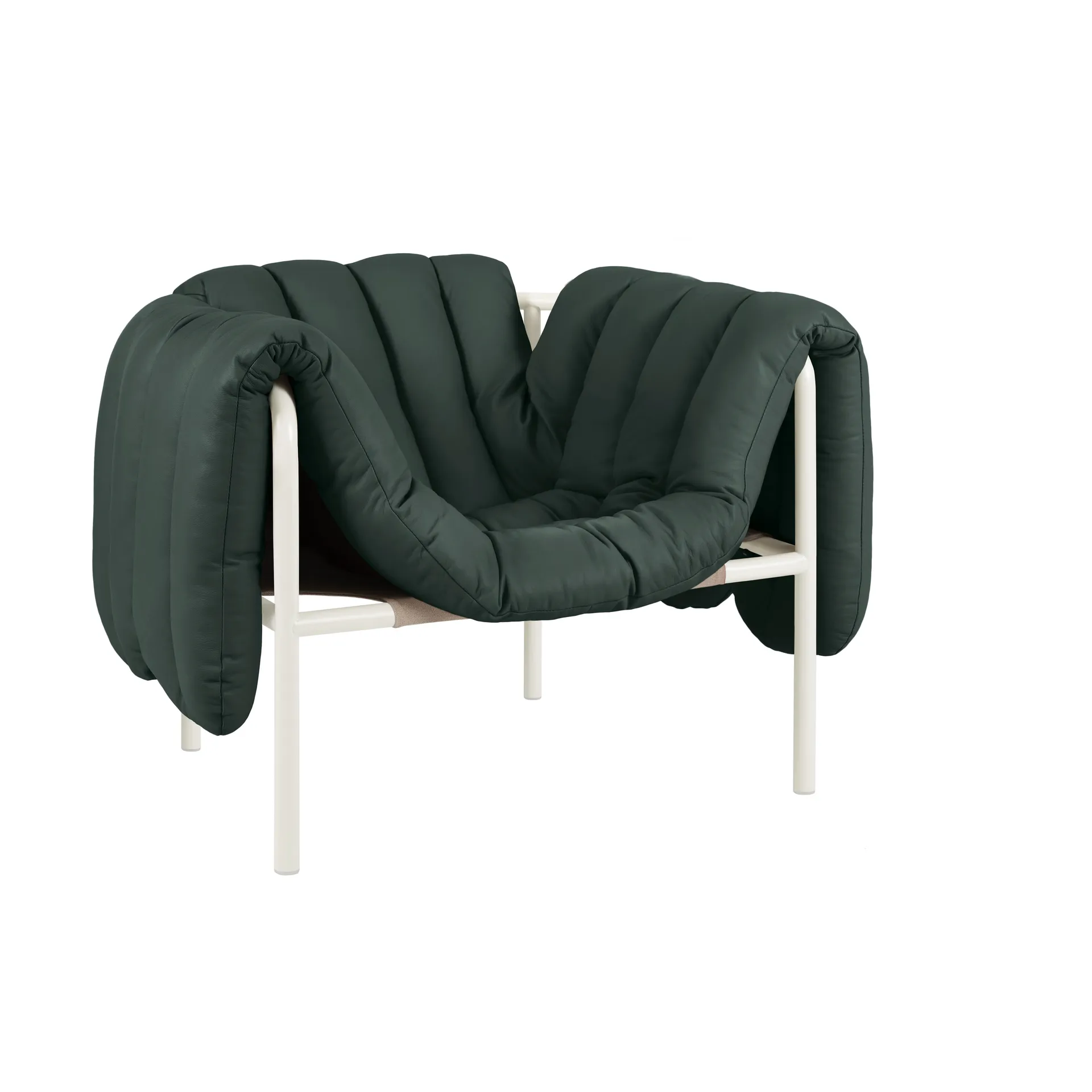 Poltrona lounge Puffy, Dark green leather-cream Hem