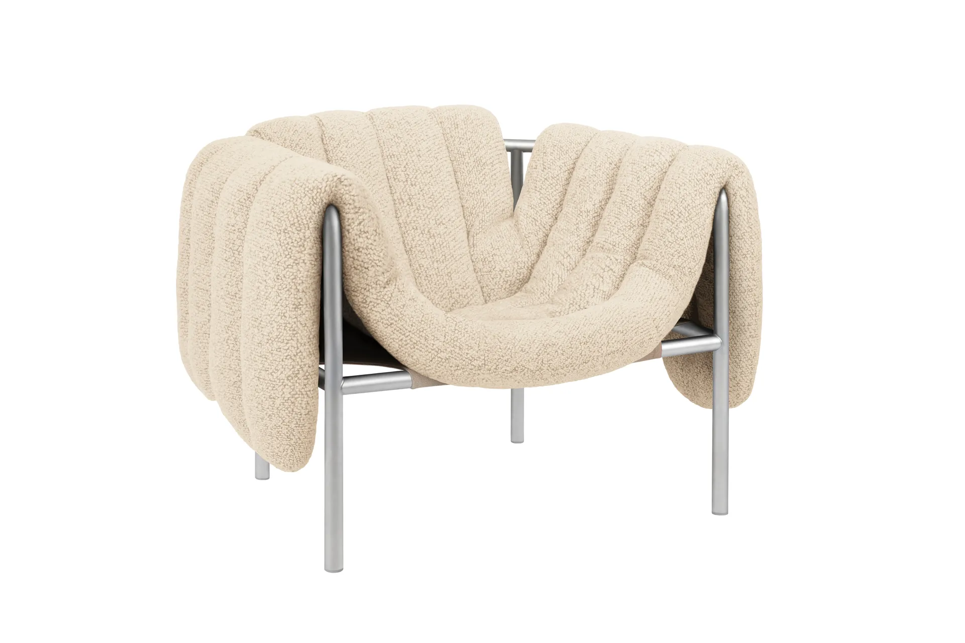 Poltrona lounge Puffy, Eggshell-acciaio inossidabile Hem