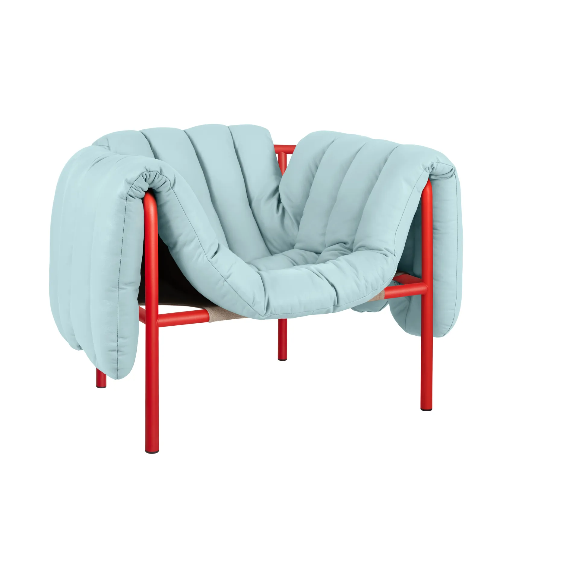 Poltrona lounge Puffy, Light blue leather-traffic red Hem