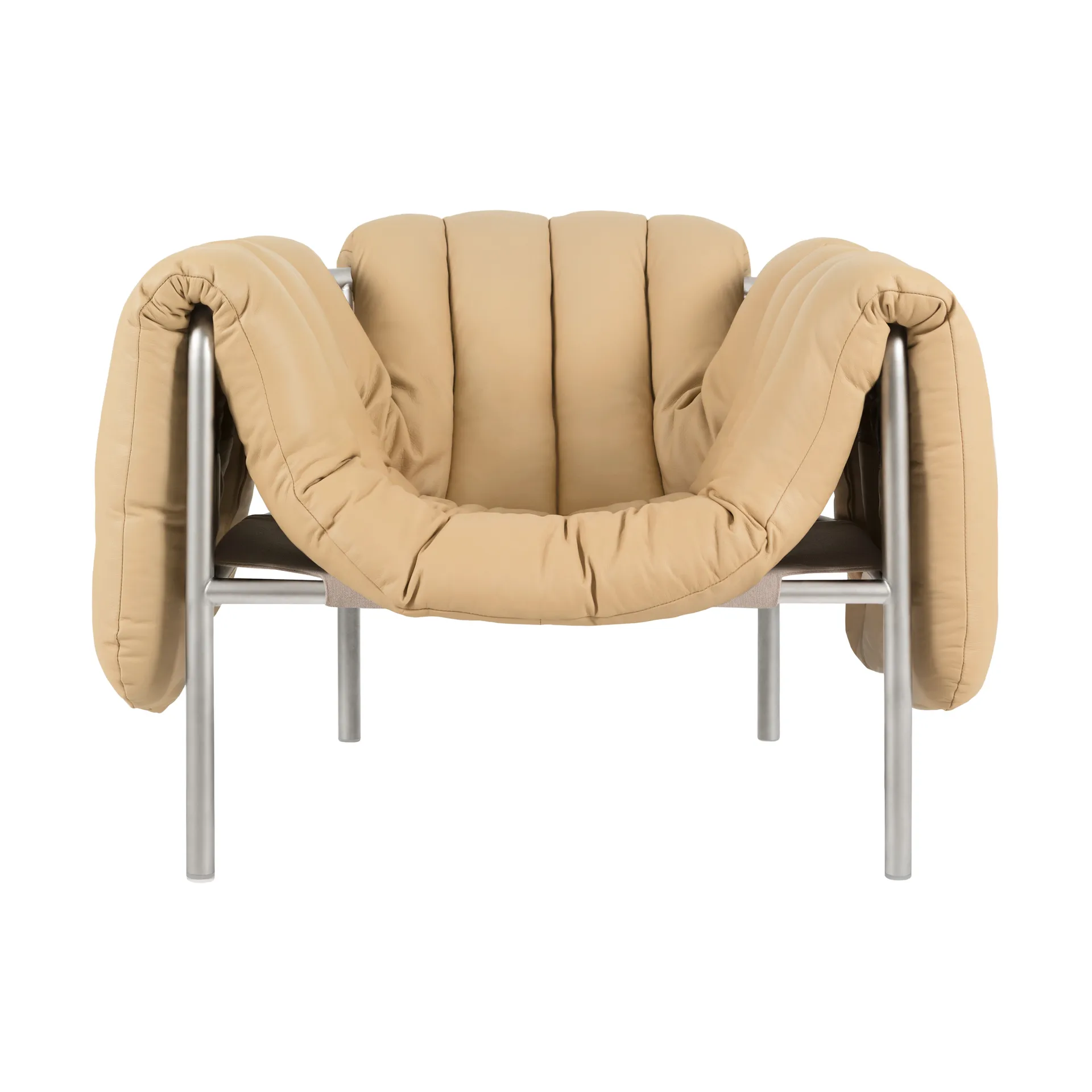 Poltrona lounge Puffy, Sand leather-acciaio inossidabile Hem