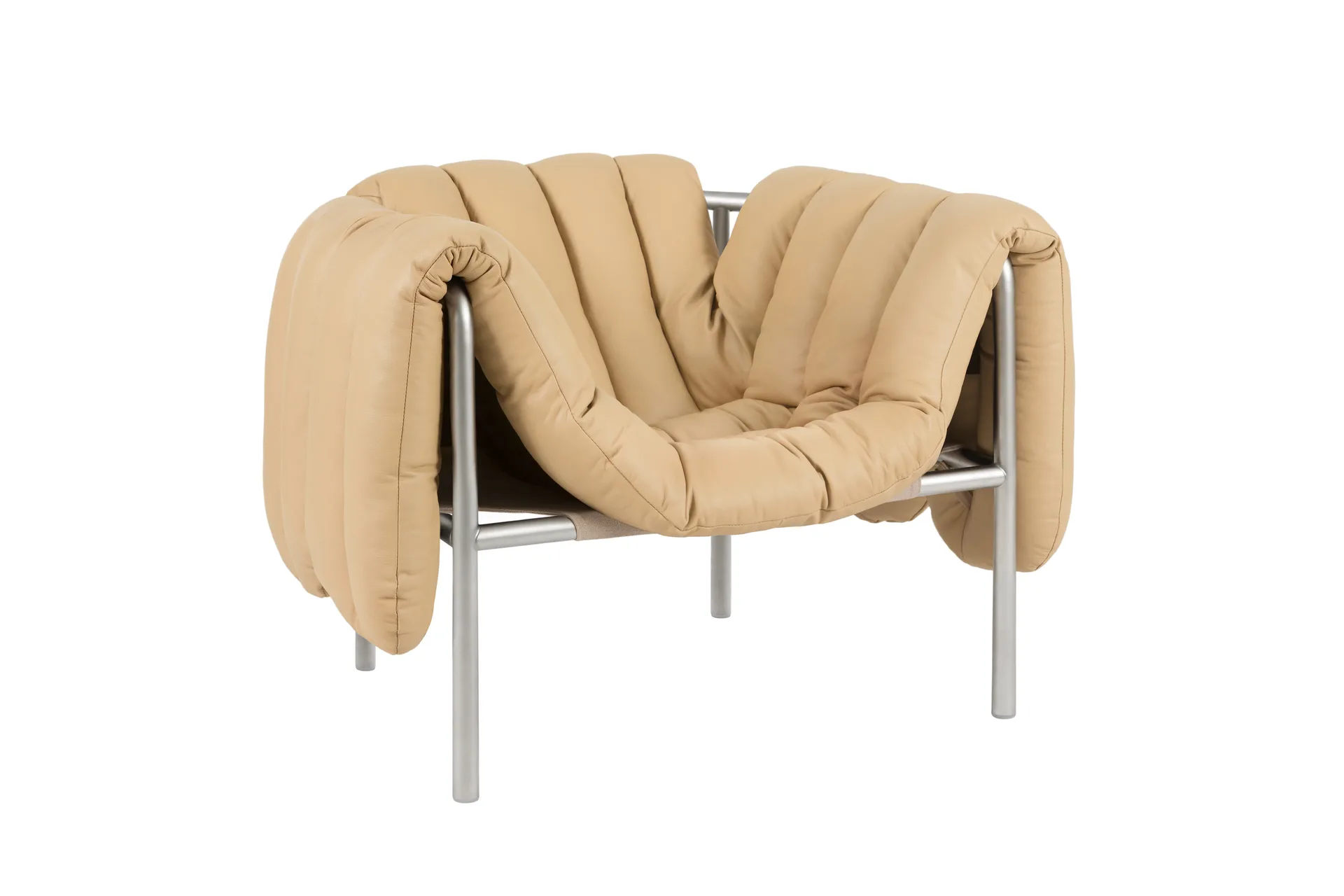 Poltrona lounge Puffy, Sand leather-acciaio inossidabile Hem