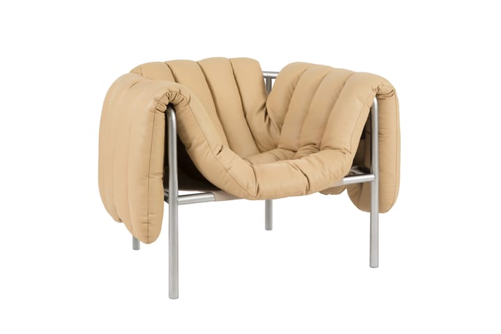Poltrona lounge Puffy, Sand leather-acciaio inossidabile Hem