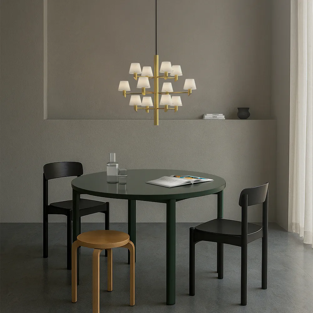 Gil corona 12 lampadario, Ottone satinato-vetro opale Herstal