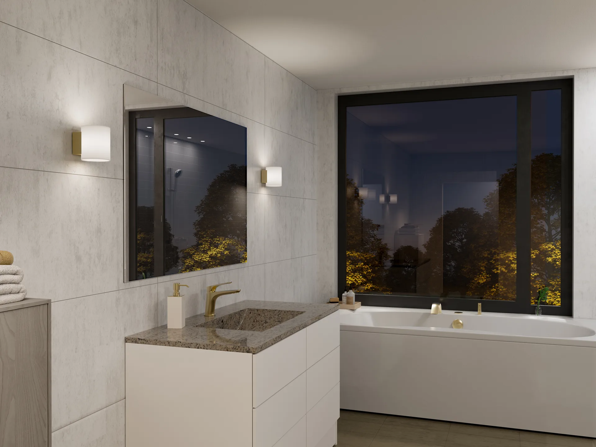 Lampada da parete piccola Evoke, Satin brass-opale vetro Herstal