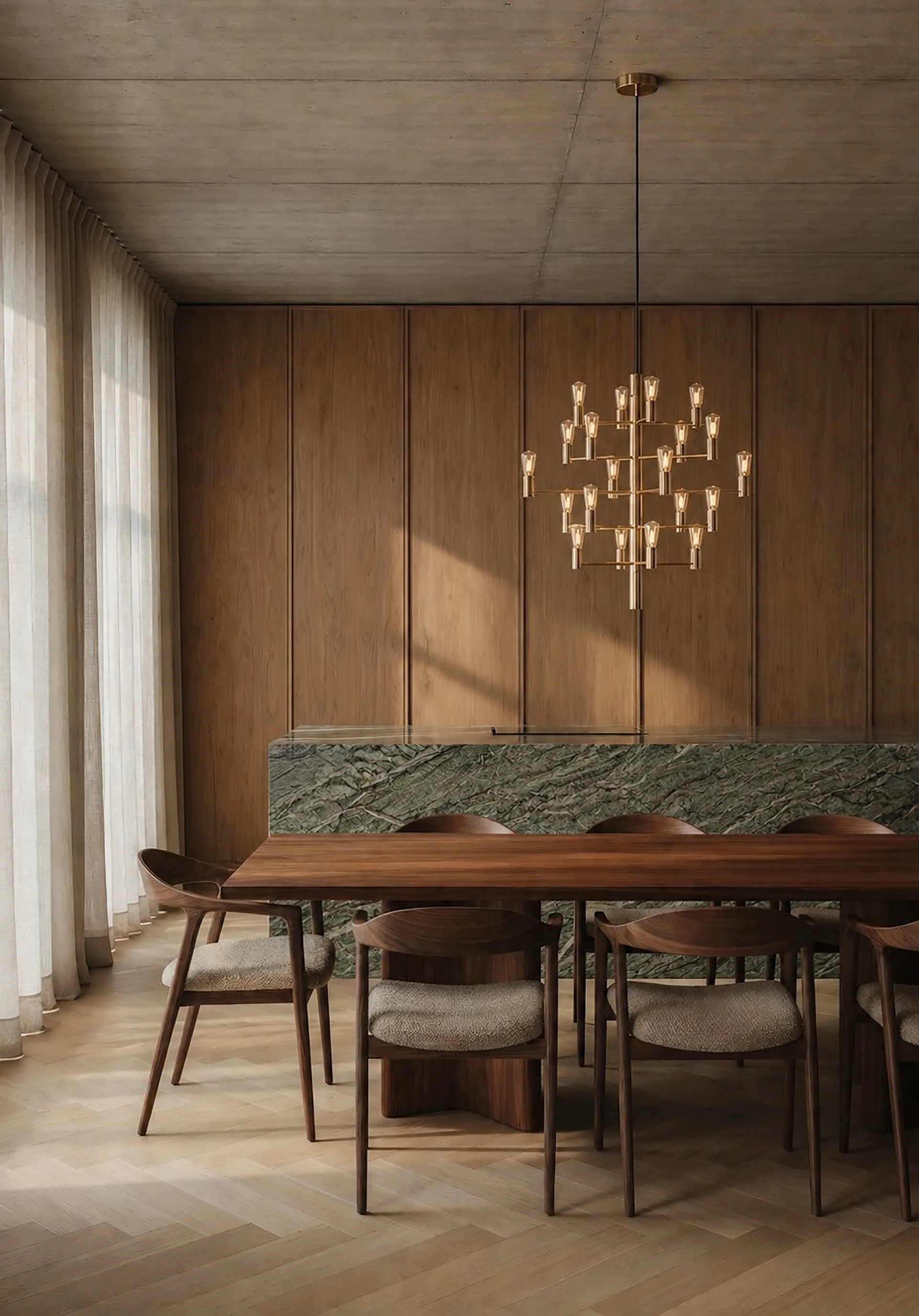 Lampadario Manola con 20 luci, Ottone satinato Herstal