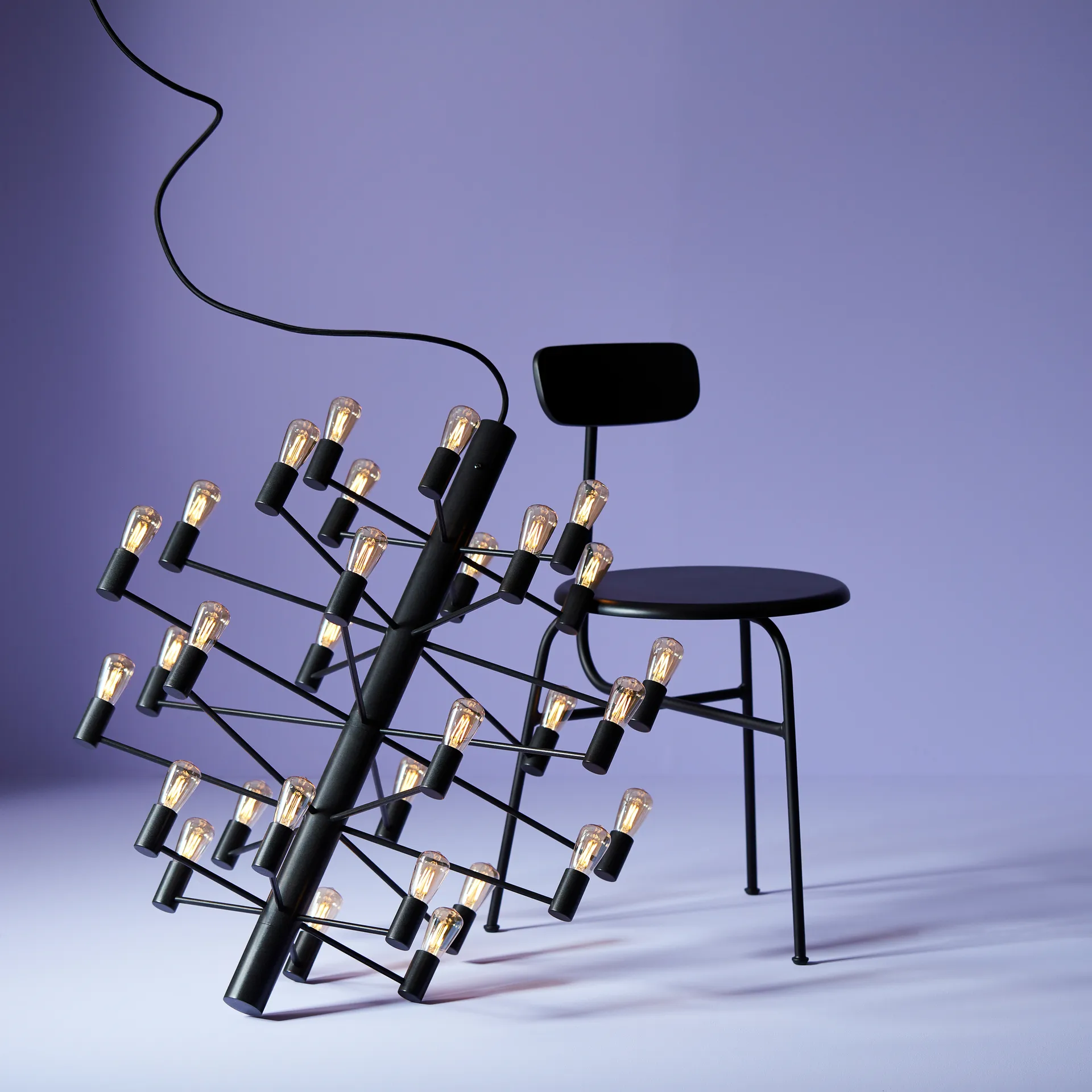 Lampadario Manola con 30 luci, Nero Herstal