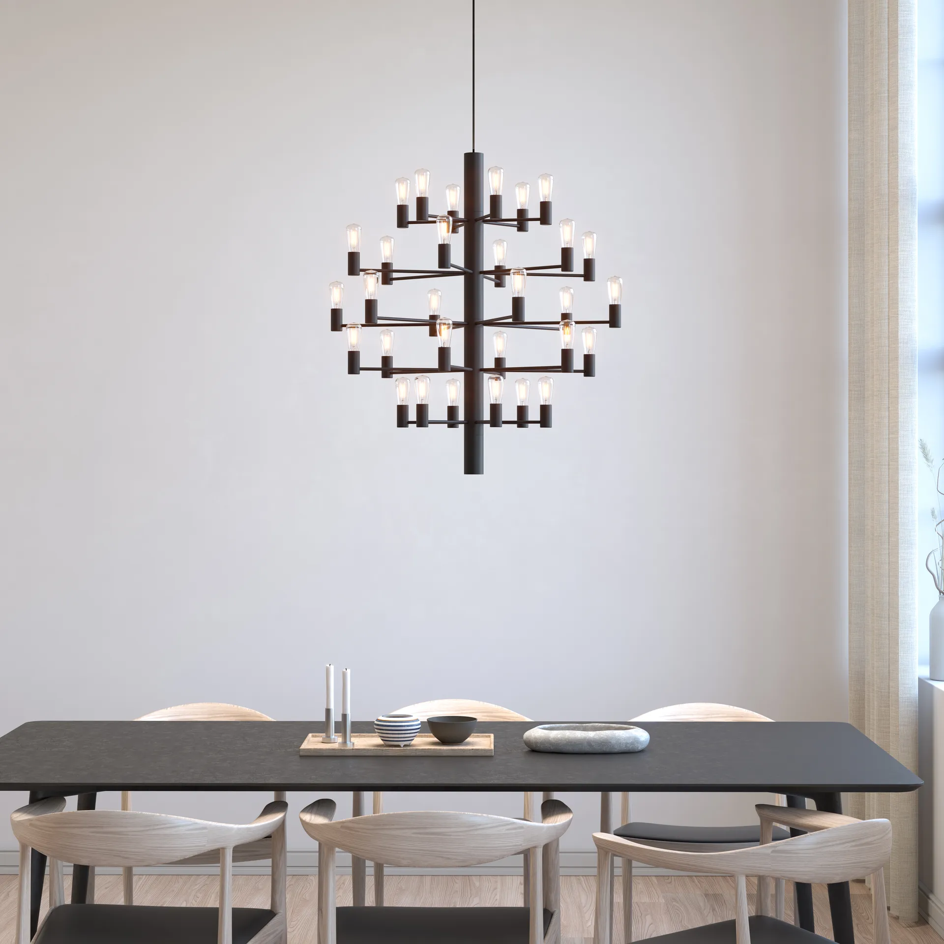 Lampadario Manola con 30 luci, Nero Herstal