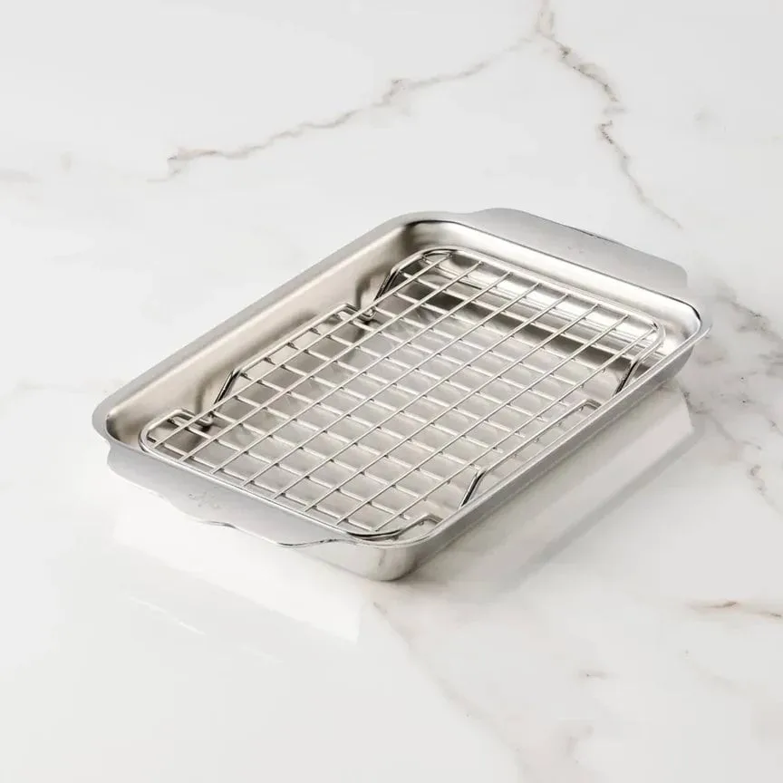 Hestan Ovenbond teglia con griglia di raffreddamento, Acciaio inox, 16,8x28,8 cm Hestan