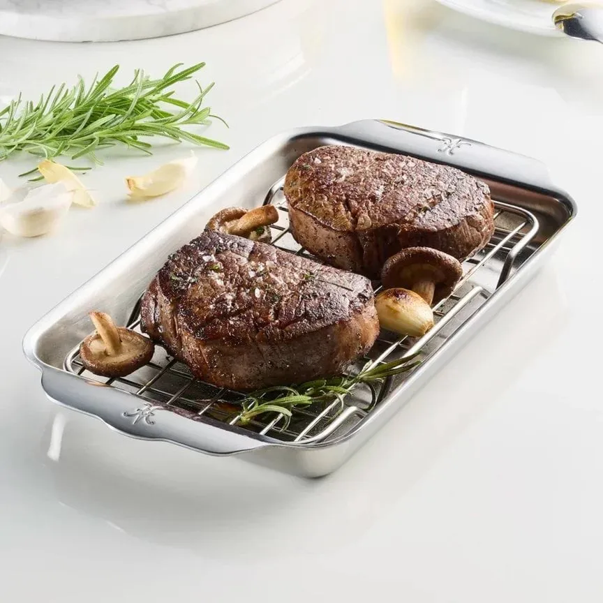 Hestan Ovenbond teglia con griglia di raffreddamento, Acciaio inox, 16,8x28,8 cm Hestan