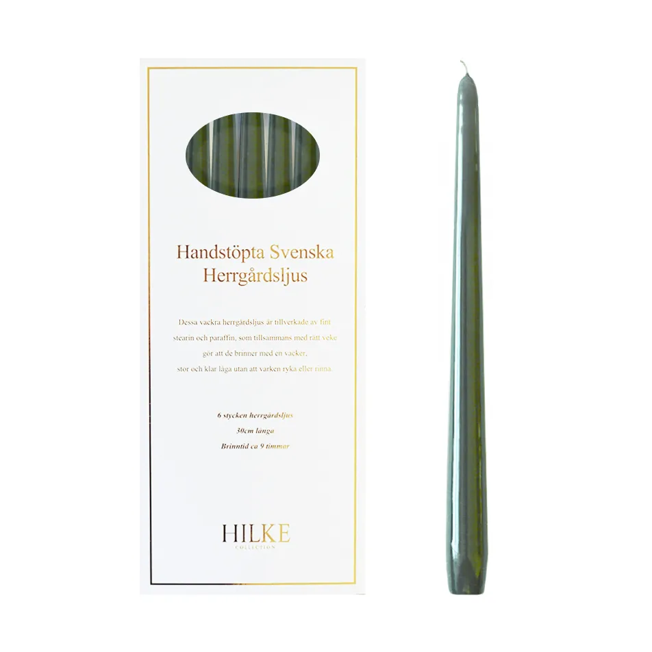 Candele Herrgårdsljus 30 cm confezione da 6, Verde antico Hilke Collection