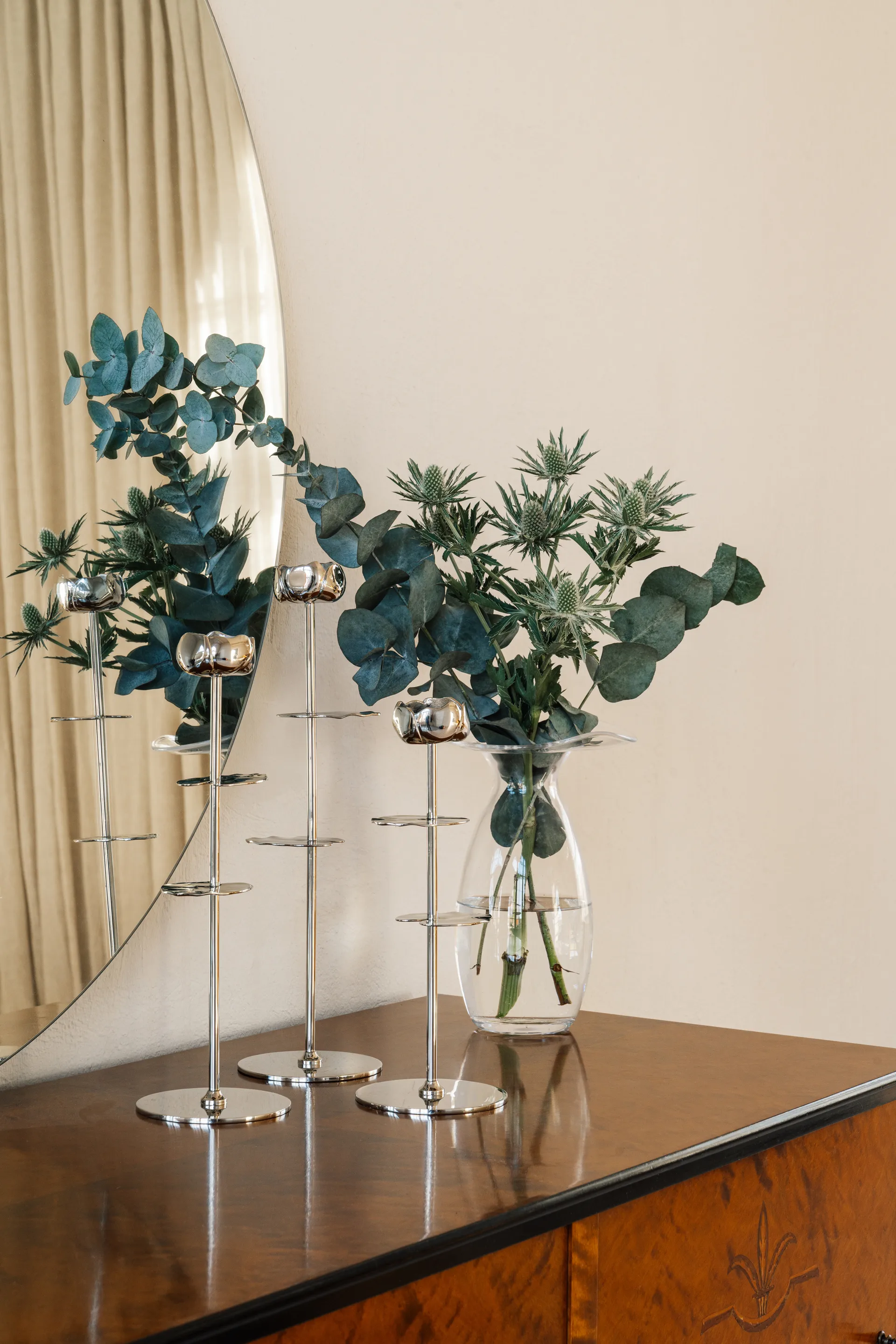 Portacandele Ninfea Alta 30 cm, Ottone nichelato Hilke Collection