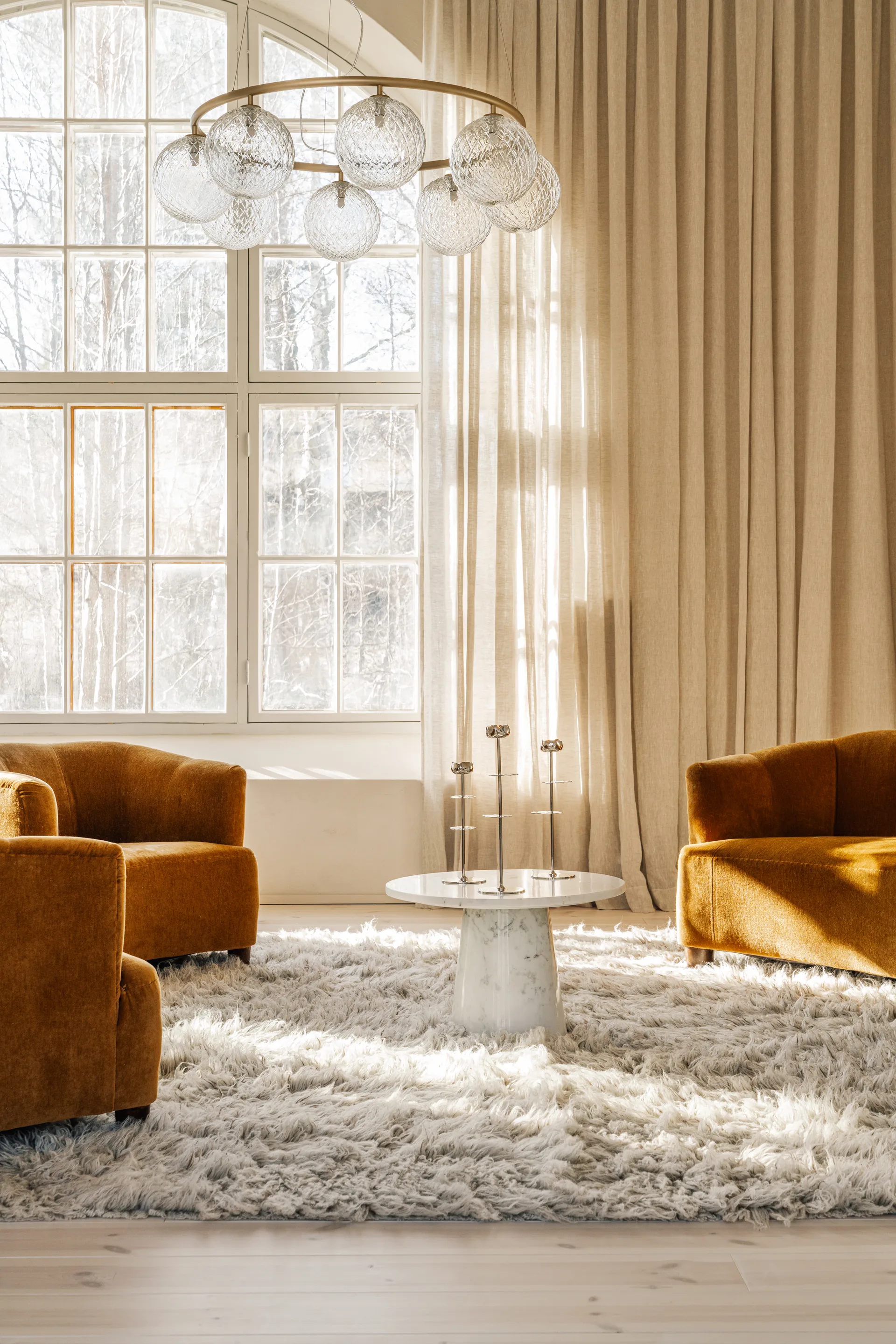 Portacandele Ninfea Alta 30 cm, Ottone nichelato Hilke Collection